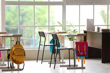 Interior of classroom prepared for lesson