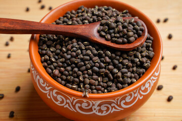 Fresh Black gram or udad in clay bowl