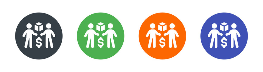 Sell vector icon illustration set. People trading product with dollar money symbol.