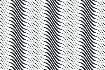 Seamless background with waves. Black curve lines. Wavy illustration. 