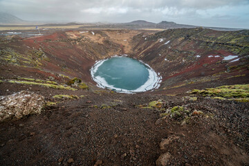Kerid volcanic crater lake in Iceland © berna_namoglu