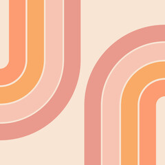 Retro style illustration with colorful (pink, pastel pink, orange, pastel orange) arches decoration on pastel pink background