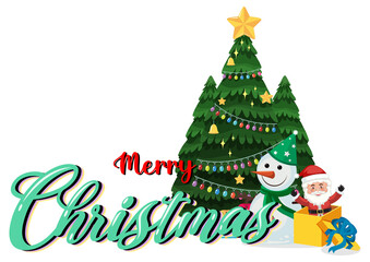 Merry Christmas lettering font design with Christmas tree