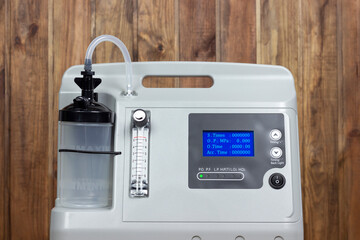 portable oxygen concentrator or oxygen generator, panel and connections close-up
