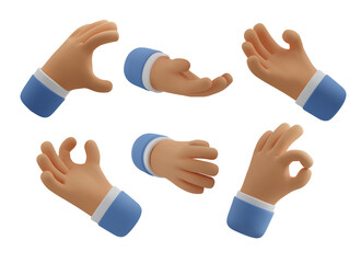 3d hand holding icon set. Vector realistic render giving gesture illustration, business clipart isolated on white background