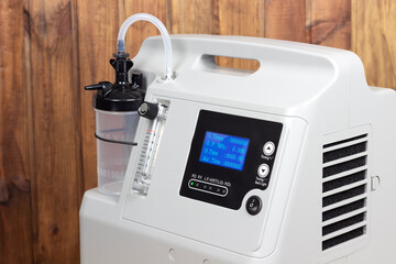 portable oxygen concentrator or oxygen generator, panel and connections close-up