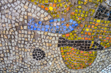 Mosaic of blue and white gold with sea motives.