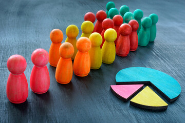 Niche marketing concept. Colorful figures of customers and chart.