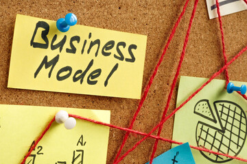 Business model concept. Close-up of a board with sticks and pins.