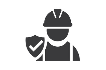  Worker and shield, medical insurance, labor safety, health protection, injury coverage on white background for website, application, printing, document, poster design, etc. vector EPS10