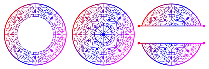 Set of flower mandalas. Split pattern in form of mandala for Henna Mehndi or tattoo decoration. Decorative ornament in ethnic oriental style, vector illustration.	