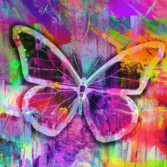 Poster abstract watercolor background with butterflies © reznik_val