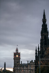 Fototapeta na wymiar Sir Walter Scott memorial in Edinburgh, during a cloudy autumn morning. Landmarks of Scotland, United Kingdom, in the north part of Europe. Travel photography.