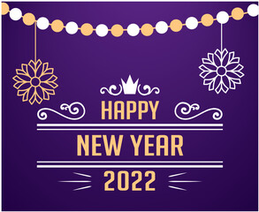 2022 Happy New Year Holiday Abstract Vector Illustration White And Gold With Purple Background