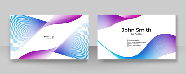 Naklejka premium Modern blue purple line business card design template. Creative elegant and clean business card template with corporate concept and abstract background. Vector illustration