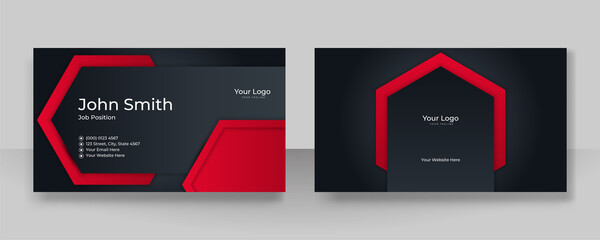 Modern black red business card design template. Creative elegant and clean business card template with corporate concept and abstract background. Vector illustration