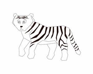 Cute tiger in full growth for coloring book. Contour vector illustration.