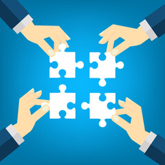 Teamwork. Business concept. Team connecting puzzle elements. Symbol of teamwork, cooperation, partnership.	Vector illustration