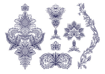 Fototapeta premium Classical luxury old fashioned damask ornament, royal victorian floral baroque. Clip art, set of elements for design Vector illustration.