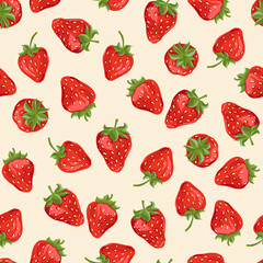 Strawberry vector seamless pattern. Red berry surface design. Fruity summer background.