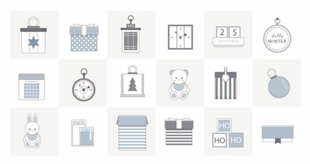 Scandinavian Christmas Decorations set. Icon Collection
