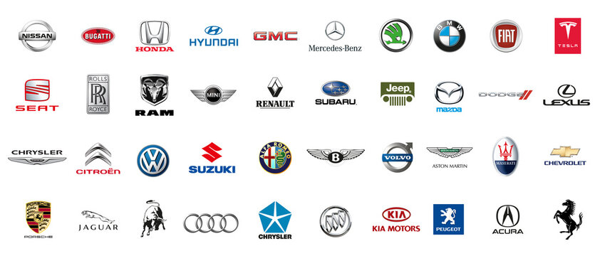 Car brands. Car brands logos. Car logo set. Toyota and Honda logo. 