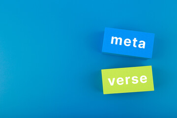 Metaverse modern minimal concept with written text meta verse on rectangles against dark blue background with copy space