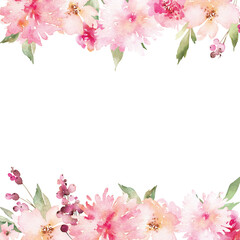 Fototapeta na wymiar Watercolor frame of spring flowers. Handwritten illustration for your holiday design.