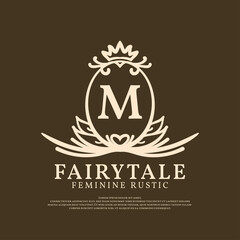 letter M rustic vector logo design for natural beauty care, restaurant, hotel and cottage
