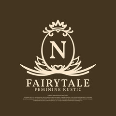 letter N rustic vector logo design for natural beauty care, restaurant, hotel and cottage