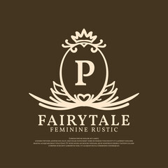 letter P rustic vector logo design for natural beauty care, restaurant, hotel and cottage