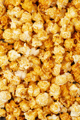 fresh caramelized popcorn close up
