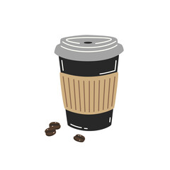 Black paper cup of coffee. Vector flat illustration