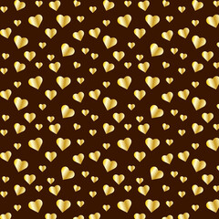 Seamless pattern with Gold hearts on a dark background . Ready template for Valentine's day cards, print, poster, party. Vector illustration