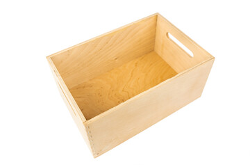 Wooden empty box isolated on white background.