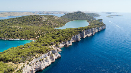 Aerial view of the salt lake Mir in Nature Park Telascica, Croatia
