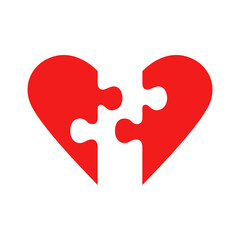 Puzzle red heart icon vector illustration with two slice heart