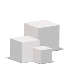 White cube boxes with white blank wall background for display. Element for design and decor. Geometric figures. 3D rendering. eps 10