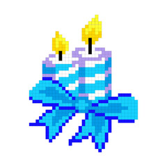 Festive burning candle tied with a bow. Pixel. eps 10