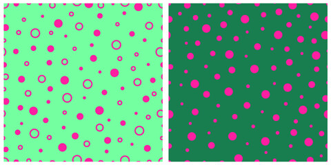 Set of vector abstract geometrical patterns. Circles in pink and green. Great print for pajamas, party napkins. 