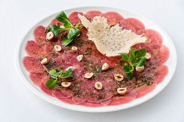 beef carpaccio on the white background