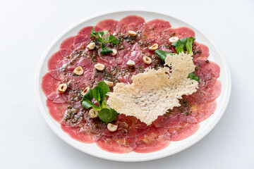 beef carpaccio on the white background