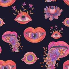 Materiał do szycia Psychedelic raster seamless pattern. Illustration with flowers can be used for wallpapers, pattern fills, web page backgrounds,surface textures.
