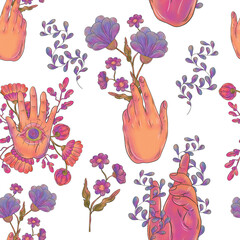 Materiał do szycia Psychedelic raster seamless pattern. Floral botanical motifs. Illustration with flowers can be used for wallpapers, pattern fills, web page backgrounds,surface textures. Gorgeous floral arrangement