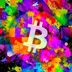 Poster bitcoin cryptocurrency coin on colorful background, cryptocurrency concept © reznik_val