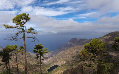 Gran Canaria, landscape of the central montainous part of the island, Las Cumbres, ie The Summits,
hiking route to Altavista, aboriginal name Azaenegue, mountain in Artenara municipality 