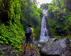 Fototapeta premium View of Labuhan Kebo waterfall located in Munduk, Bali