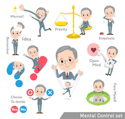 メンタルコントロールをするビジネスシニア男性のセット