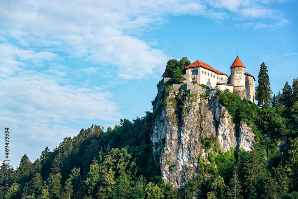 Wall mural View of Bled Castle high up on a hill in Slovenia