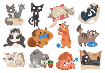Set of cartoon funny cats stickers